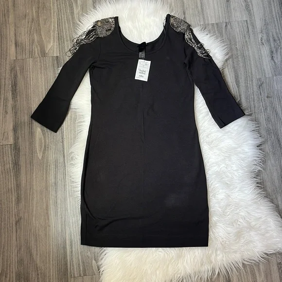 H&M | Dresses | 325 Hm Gray Womens Small Tshirt Dress With Beaded Shoulder  Accents | Poshmark